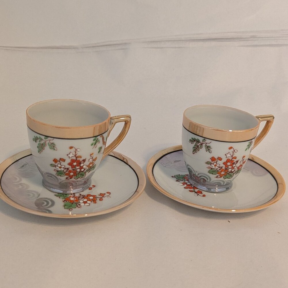 Chikaramachi Hand Painted Made in Japan Set Of 4 Cup and Saucer Vintage